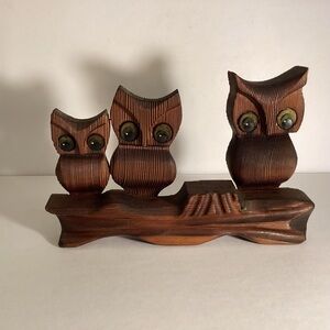 Hand crafted wood owls by Green Mountain,USA, mid century